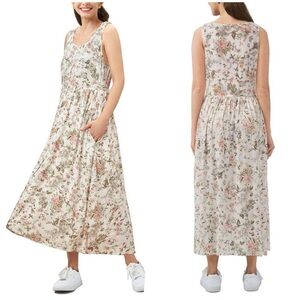 Frye Floral Maxi Dress in Cream with Pink & Green Print